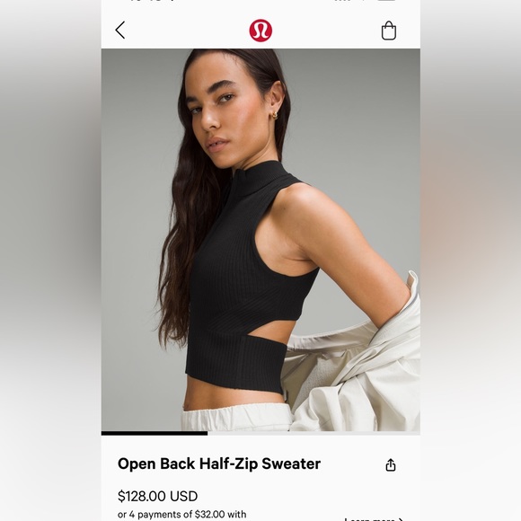 Lululemon Black Open Back Half Zip Sweater - Size M - Picture 1 of 5
